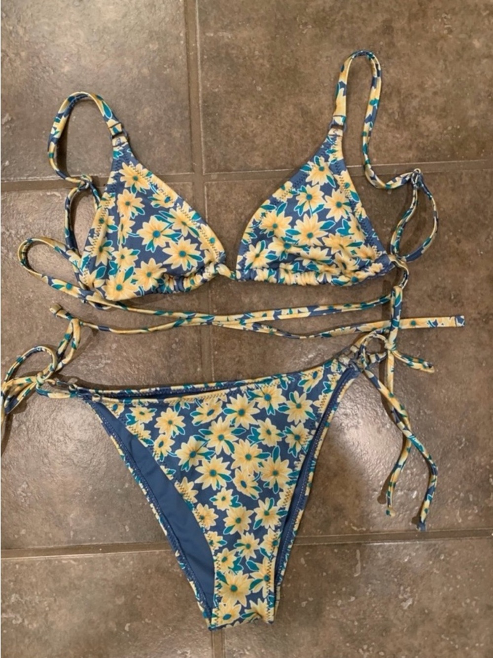 PacSun Blue Floral Tie Bikini